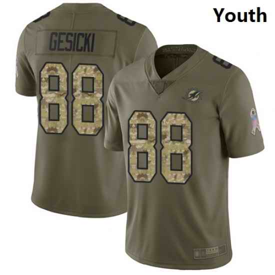 Dolphins #88 Mike Gesicki Olive Camo Youth Stitched Football Limited 2017 Salute to Service Jersey